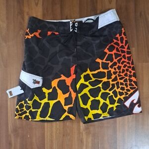 Billabong Black Boardshorts with Yellow & Orange Giraffe Print